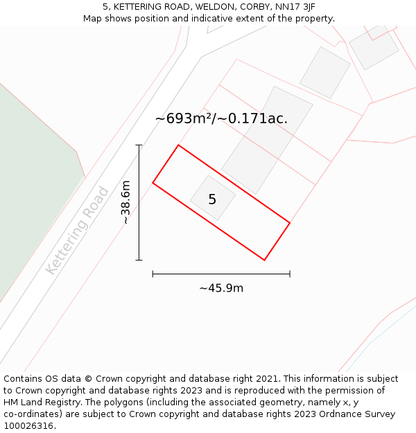 5, KETTERING ROAD, WELDON, CORBY, NN17 3JF: Plot and title map