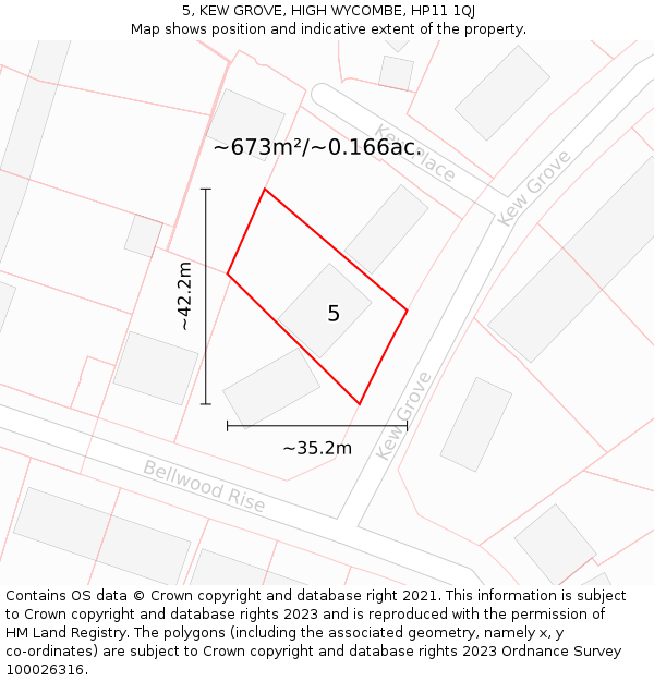 5, KEW GROVE, HIGH WYCOMBE, HP11 1QJ: Plot and title map