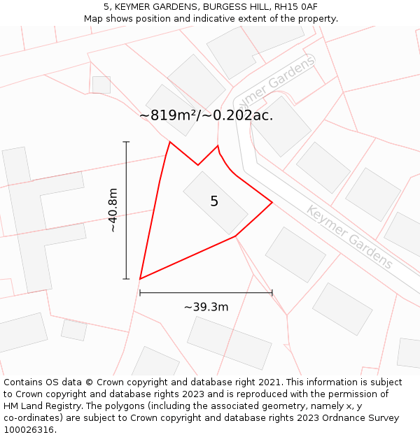 5, KEYMER GARDENS, BURGESS HILL, RH15 0AF: Plot and title map