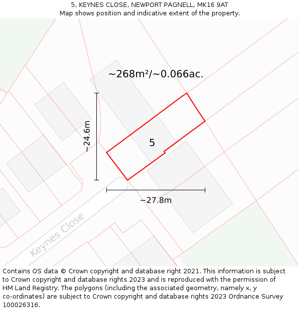 5, KEYNES CLOSE, NEWPORT PAGNELL, MK16 9AT: Plot and title map