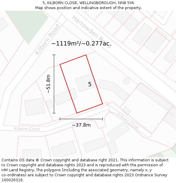 5, KILBORN CLOSE, WELLINGBOROUGH, NN8 5YA: Plot and title map