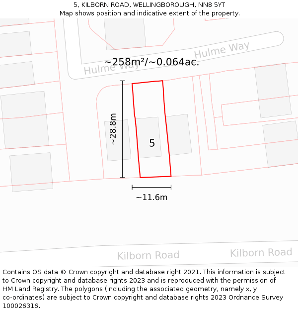 5, KILBORN ROAD, WELLINGBOROUGH, NN8 5YT: Plot and title map