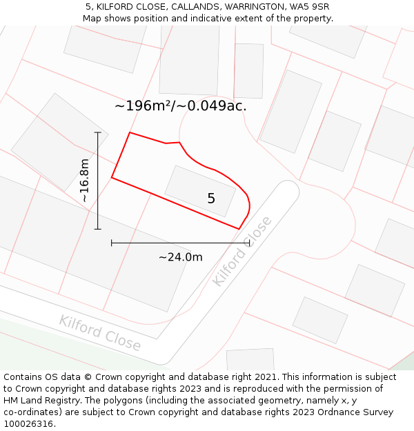 5, KILFORD CLOSE, CALLANDS, WARRINGTON, WA5 9SR: Plot and title map