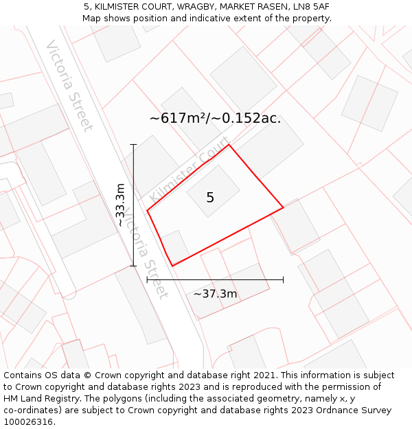 5, KILMISTER COURT, WRAGBY, MARKET RASEN, LN8 5AF: Plot and title map