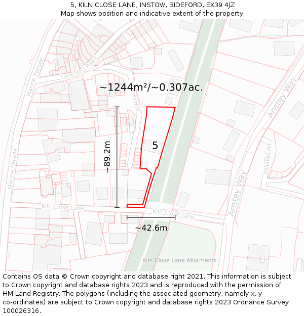 5, KILN CLOSE LANE, INSTOW, BIDEFORD, EX39 4JZ: Plot and title map