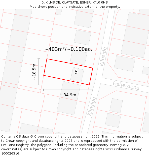 5, KILNSIDE, CLAYGATE, ESHER, KT10 0HS: Plot and title map