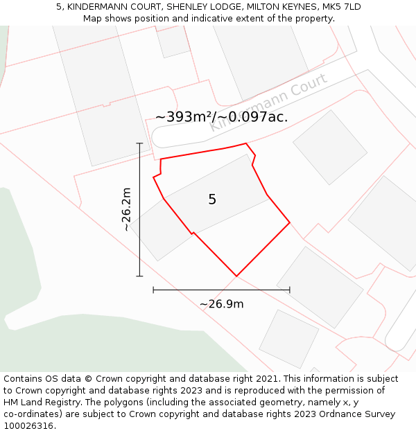 5, KINDERMANN COURT, SHENLEY LODGE, MILTON KEYNES, MK5 7LD: Plot and title map