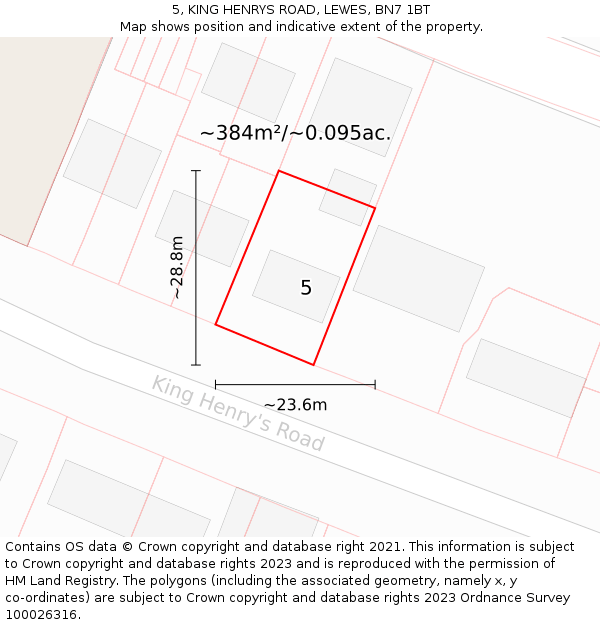 5, KING HENRYS ROAD, LEWES, BN7 1BT: Plot and title map