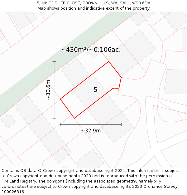 5, KINGFISHER CLOSE, BROWNHILLS, WALSALL, WS8 6DA: Plot and title map