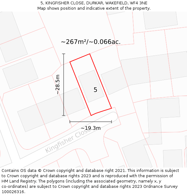 5, KINGFISHER CLOSE, DURKAR, WAKEFIELD, WF4 3NE: Plot and title map