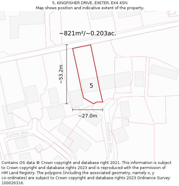 5, KINGFISHER DRIVE, EXETER, EX4 4SN: Plot and title map