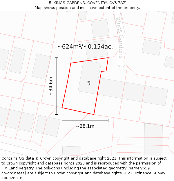 5, KINGS GARDENS, COVENTRY, CV5 7AZ: Plot and title map