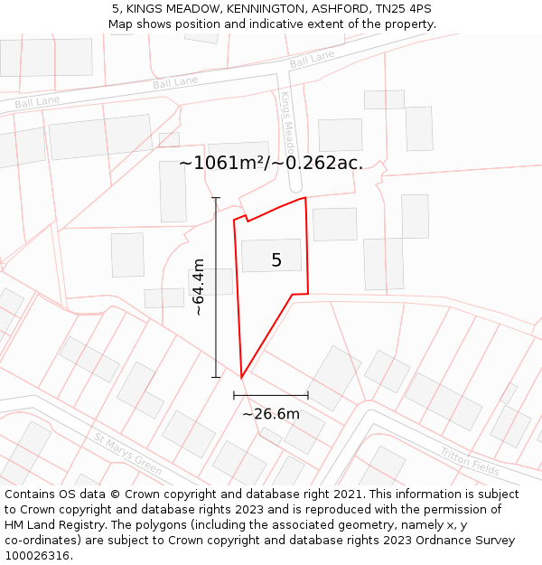 5, KINGS MEADOW, KENNINGTON, ASHFORD, TN25 4PS: Plot and title map