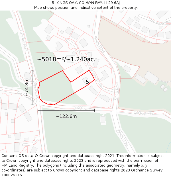 5, KINGS OAK, COLWYN BAY, LL29 6AJ: Plot and title map