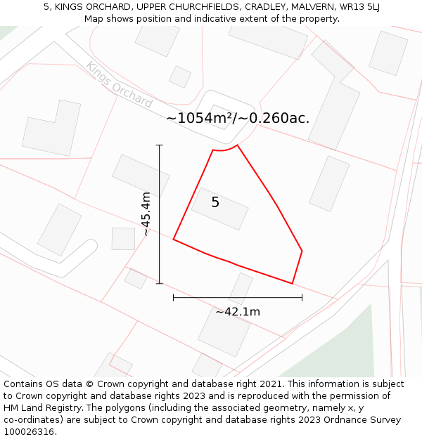 5, KINGS ORCHARD, UPPER CHURCHFIELDS, CRADLEY, MALVERN, WR13 5LJ: Plot and title map