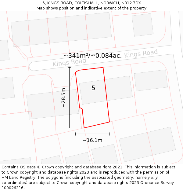 5, KINGS ROAD, COLTISHALL, NORWICH, NR12 7DX: Plot and title map