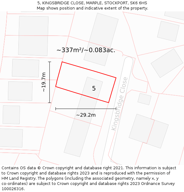 5, KINGSBRIDGE CLOSE, MARPLE, STOCKPORT, SK6 6HS: Plot and title map