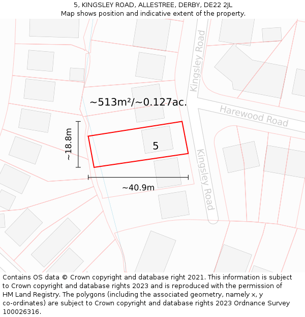 5, KINGSLEY ROAD, ALLESTREE, DERBY, DE22 2JL: Plot and title map