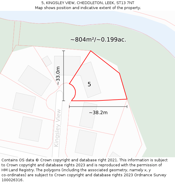 5, KINGSLEY VIEW, CHEDDLETON, LEEK, ST13 7NT: Plot and title map