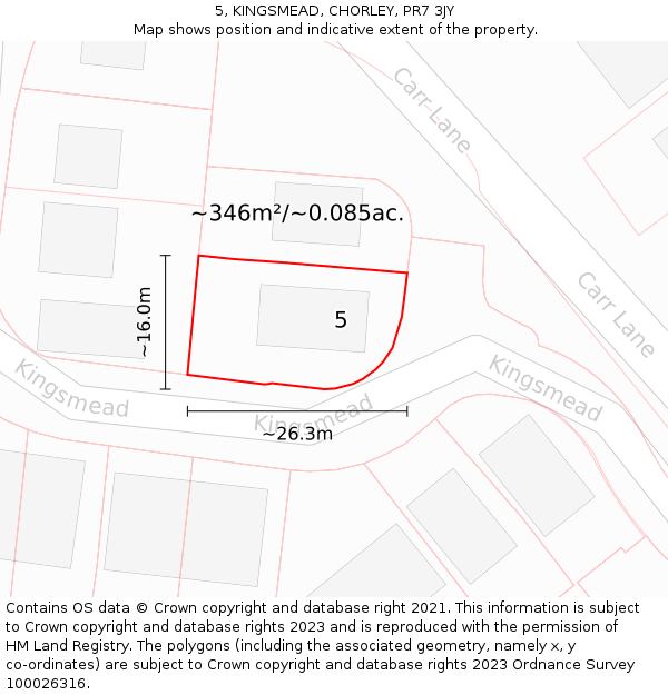 5, KINGSMEAD, CHORLEY, PR7 3JY: Plot and title map