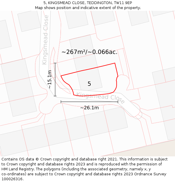 5, KINGSMEAD CLOSE, TEDDINGTON, TW11 9EP: Plot and title map