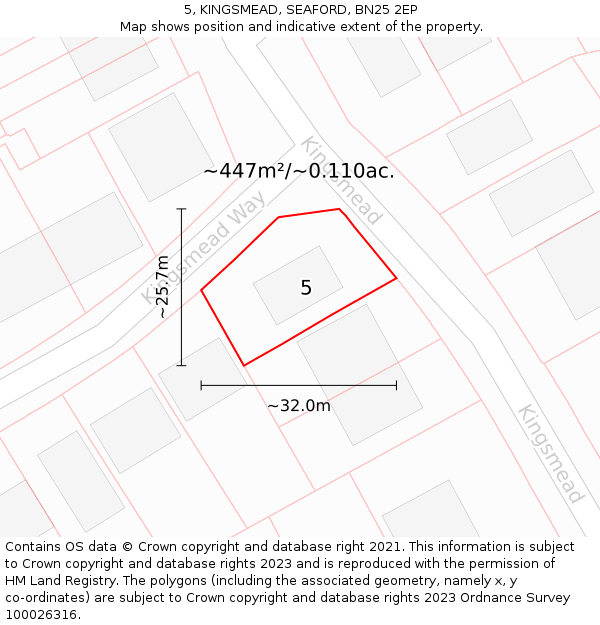 5, KINGSMEAD, SEAFORD, BN25 2EP: Plot and title map