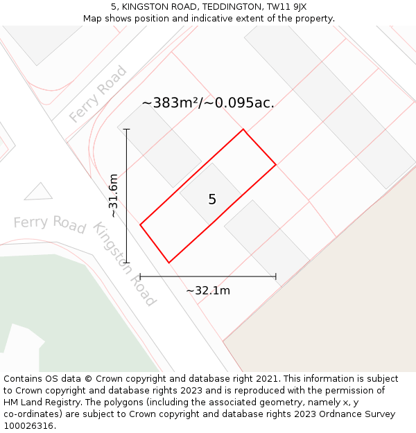 5, KINGSTON ROAD, TEDDINGTON, TW11 9JX: Plot and title map