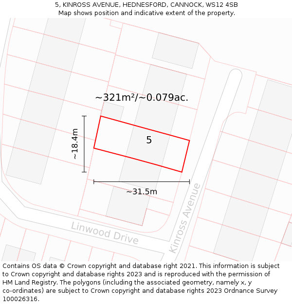 5, KINROSS AVENUE, HEDNESFORD, CANNOCK, WS12 4SB: Plot and title map