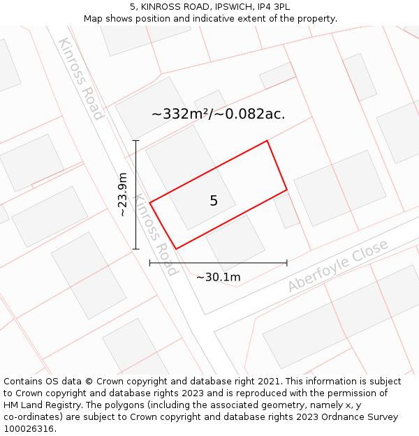 5, KINROSS ROAD, IPSWICH, IP4 3PL: Plot and title map