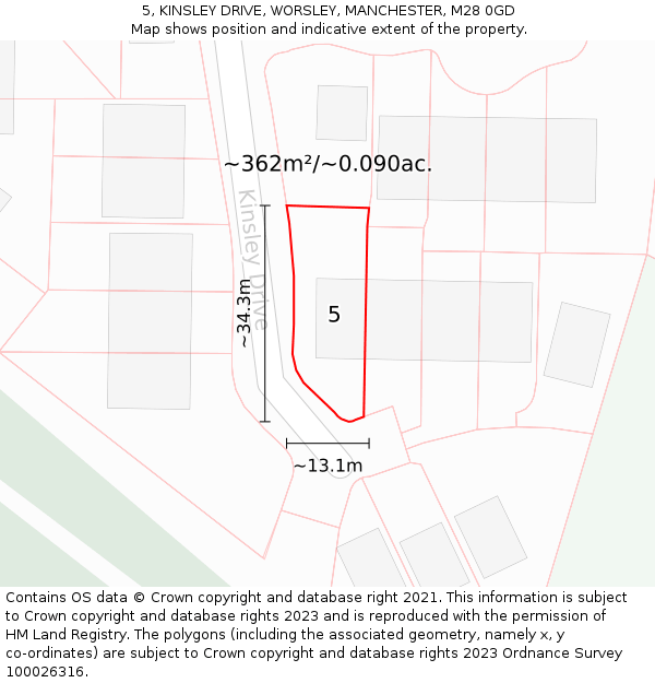 5, KINSLEY DRIVE, WORSLEY, MANCHESTER, M28 0GD: Plot and title map