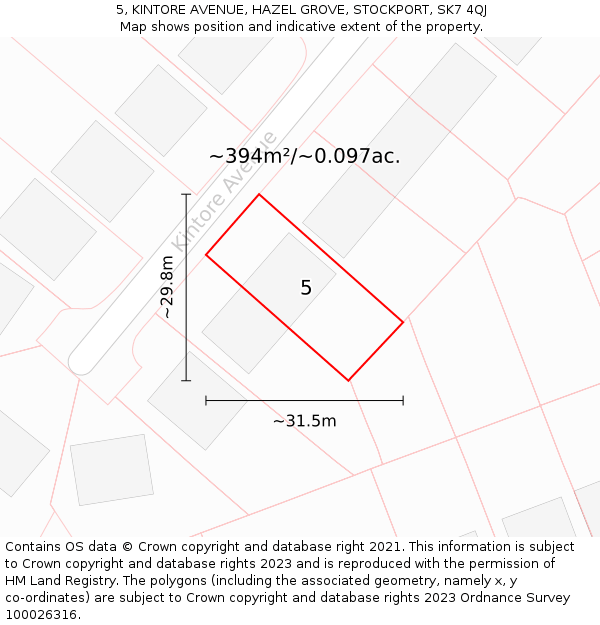 5, KINTORE AVENUE, HAZEL GROVE, STOCKPORT, SK7 4QJ: Plot and title map
