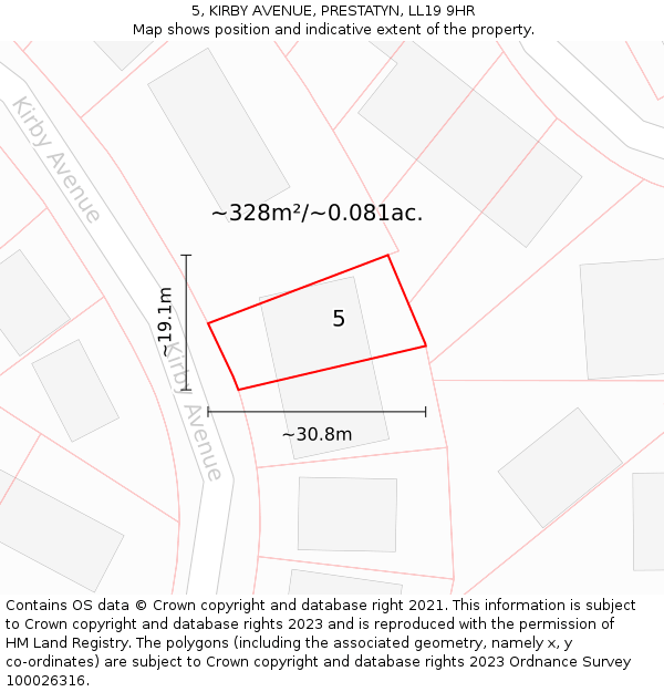 5, KIRBY AVENUE, PRESTATYN, LL19 9HR: Plot and title map