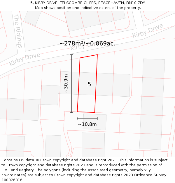 5, KIRBY DRIVE, TELSCOMBE CLIFFS, PEACEHAVEN, BN10 7DY: Plot and title map