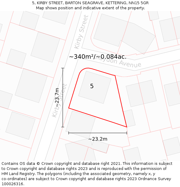 5, KIRBY STREET, BARTON SEAGRAVE, KETTERING, NN15 5GR: Plot and title map