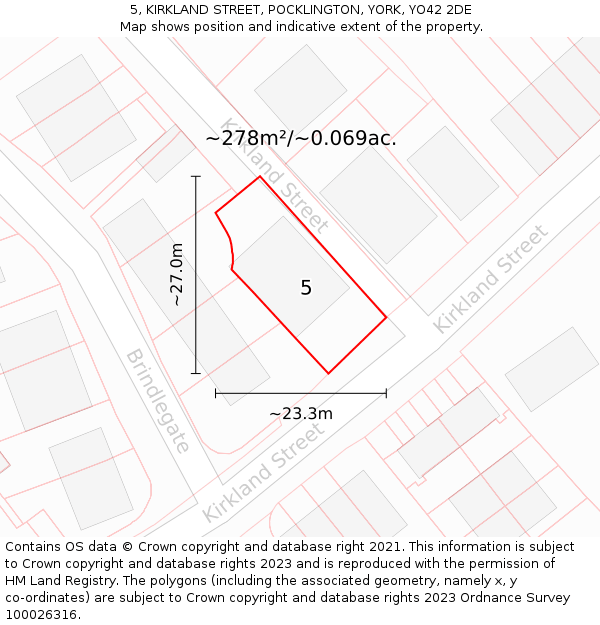 5, KIRKLAND STREET, POCKLINGTON, YORK, YO42 2DE: Plot and title map