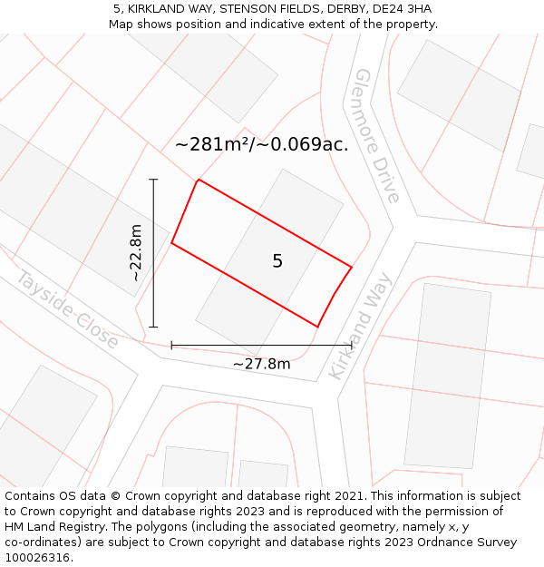 5, KIRKLAND WAY, STENSON FIELDS, DERBY, DE24 3HA: Plot and title map