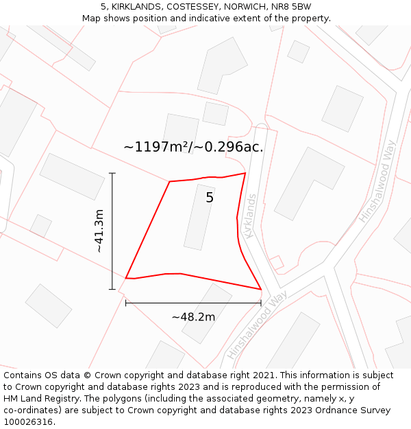 5, KIRKLANDS, COSTESSEY, NORWICH, NR8 5BW: Plot and title map