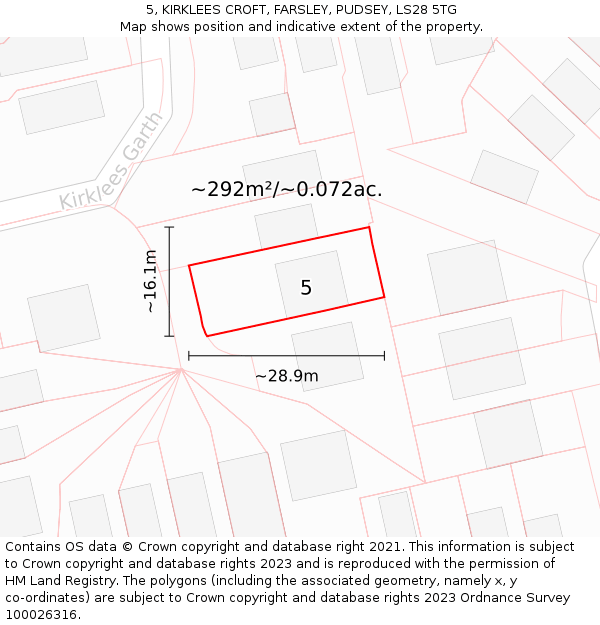 5, KIRKLEES CROFT, FARSLEY, PUDSEY, LS28 5TG: Plot and title map