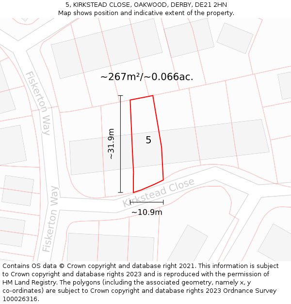 5, KIRKSTEAD CLOSE, OAKWOOD, DERBY, DE21 2HN: Plot and title map