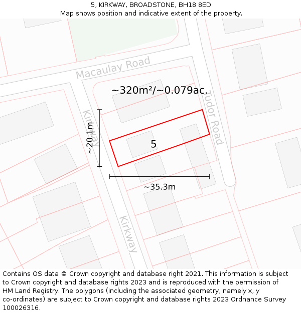 5, KIRKWAY, BROADSTONE, BH18 8ED: Plot and title map