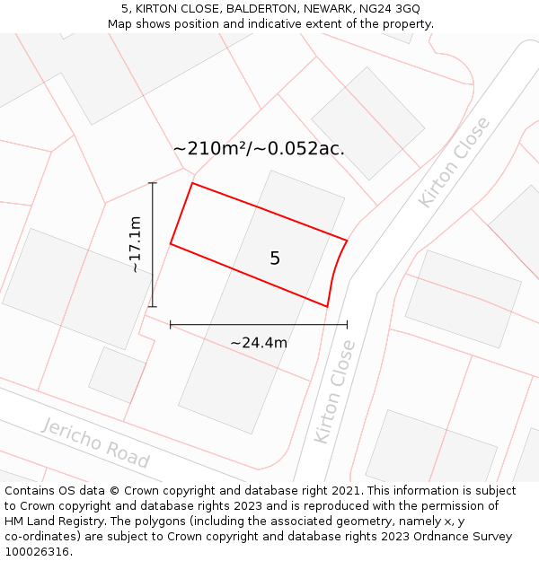 5, KIRTON CLOSE, BALDERTON, NEWARK, NG24 3GQ: Plot and title map