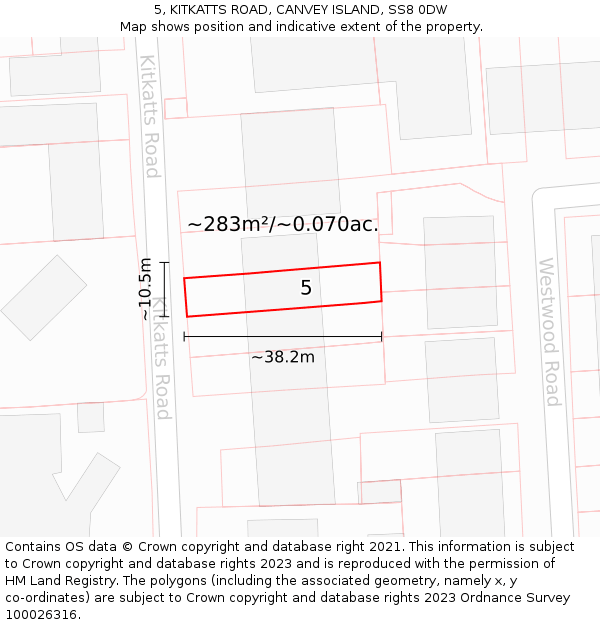 5, KITKATTS ROAD, CANVEY ISLAND, SS8 0DW: Plot and title map