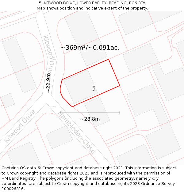 5, KITWOOD DRIVE, LOWER EARLEY, READING, RG6 3TA: Plot and title map