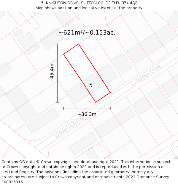 5, KNIGHTON DRIVE, SUTTON COLDFIELD, B74 4QP: Plot and title map