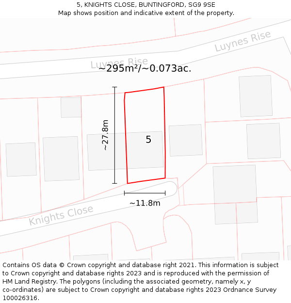 5, KNIGHTS CLOSE, BUNTINGFORD, SG9 9SE: Plot and title map