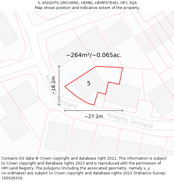 5, KNIGHTS ORCHARD, HEMEL HEMPSTEAD, HP1 3QA: Plot and title map