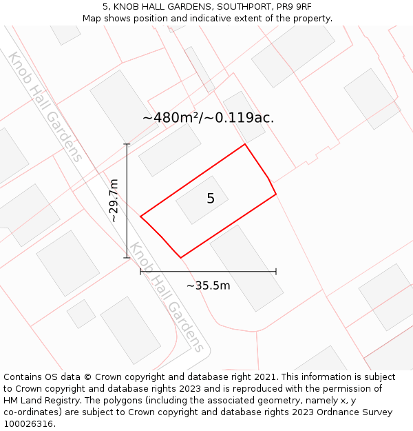 5, KNOB HALL GARDENS, SOUTHPORT, PR9 9RF: Plot and title map