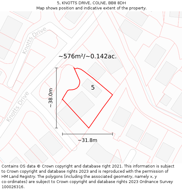 5, KNOTTS DRIVE, COLNE, BB8 8DH: Plot and title map