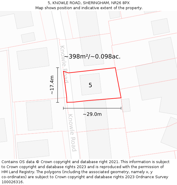 5, KNOWLE ROAD, SHERINGHAM, NR26 8PX: Plot and title map