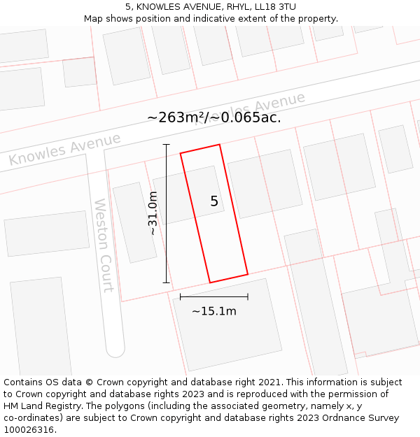 5, KNOWLES AVENUE, RHYL, LL18 3TU: Plot and title map